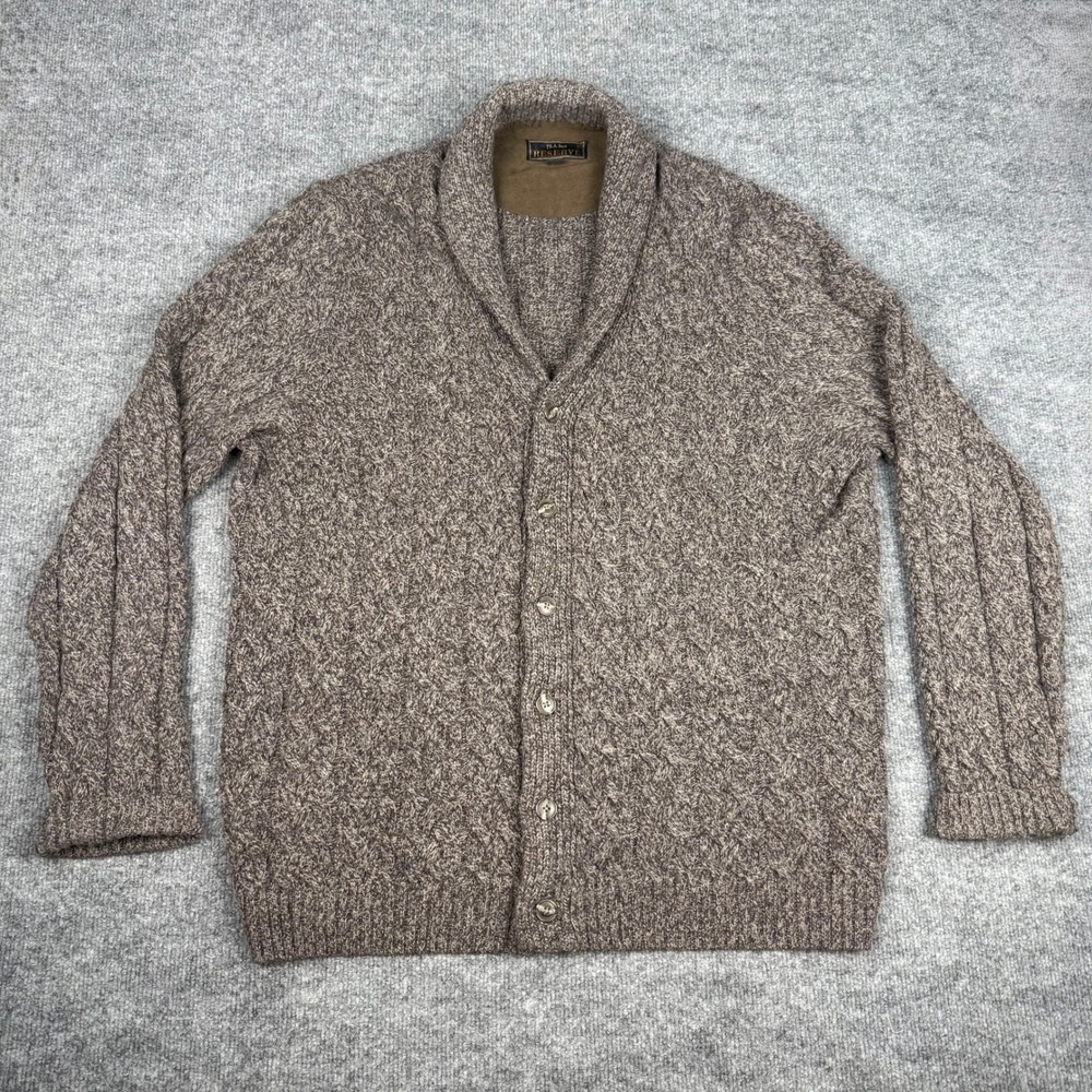 Jos A Bank Reserve Mens Brown Wool Cable Knit Shawl Collar Cardigan Sweater XL